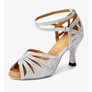 NEW TTdancewear Silver Rhinestone Ballroom Dance Shoes Latin Salsa 6.5
